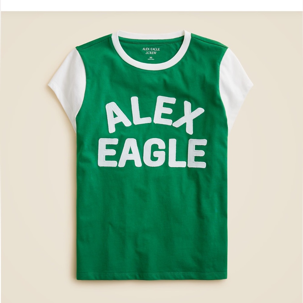 NWT Alex Eagle x J Crew Broken in Jersey Colorblock Green & White T-shirt MEDIUM